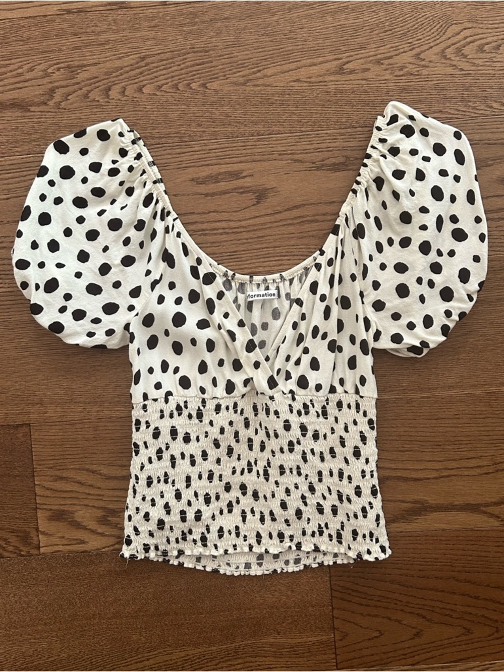 Reformation Alta Top - White/Black Polka Dot Puff Sleeve
